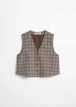 Karierte Weste regular aus Organic Cotton-Leinen-Mix