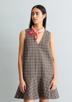 Kariertes Volantkleid regular aus Organic Cotton-Leinen-Mix