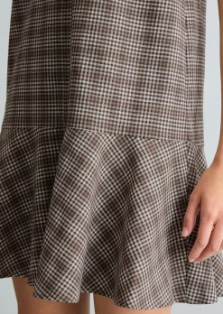 Kariertes Volantkleid regular aus Organic Cotton-Leinen-Mix