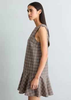 Kariertes Volantkleid regular aus Organic Cotton-Leinen-Mix