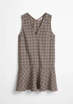 Kariertes Volantkleid regular aus Organic Cotton-Leinen-Mix