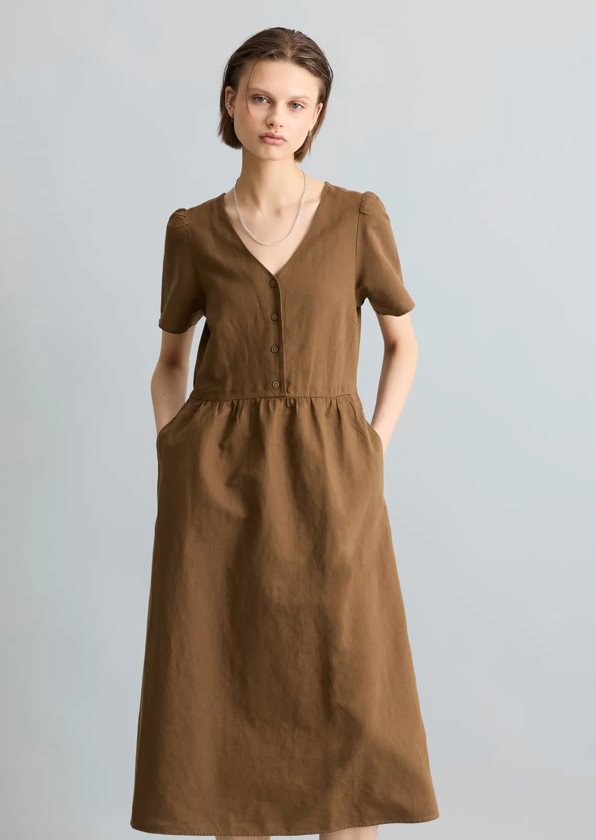 Kleid regular aus Leinen-Baumwolle-Mix