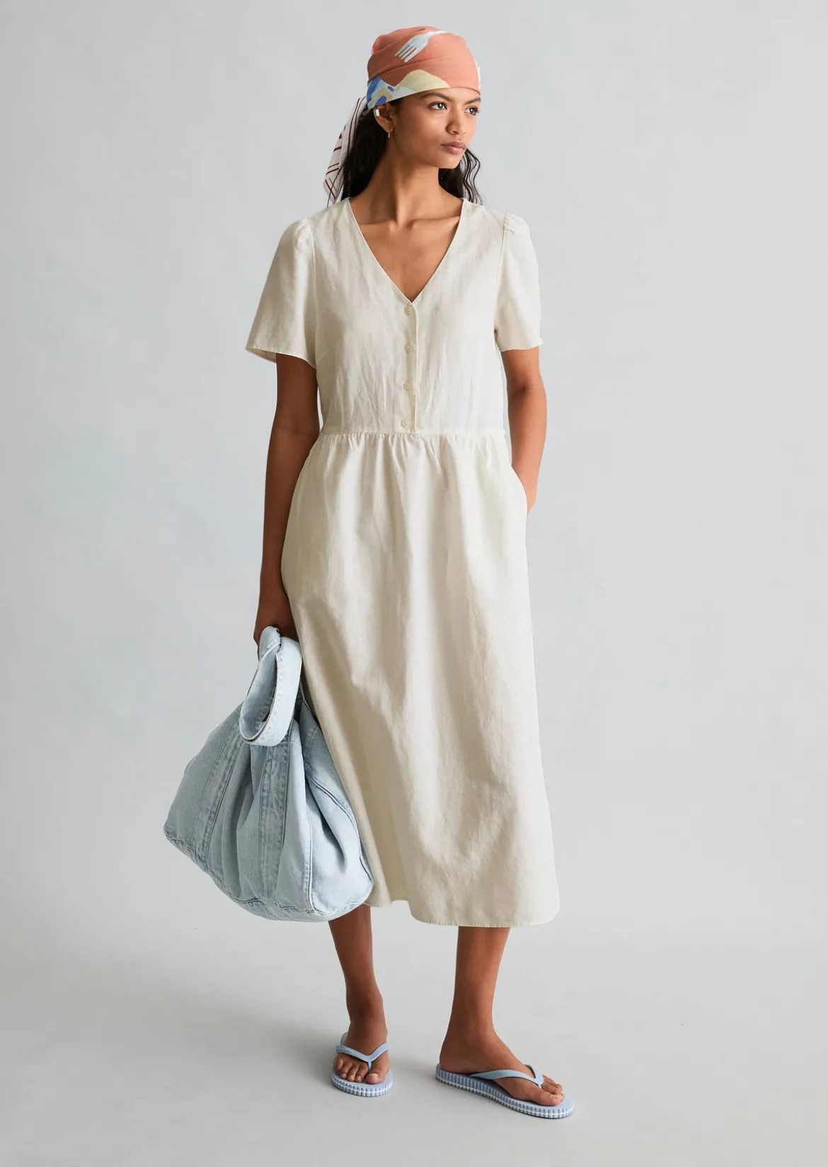 Kleid regular aus Leinen-Baumwolle-Mix