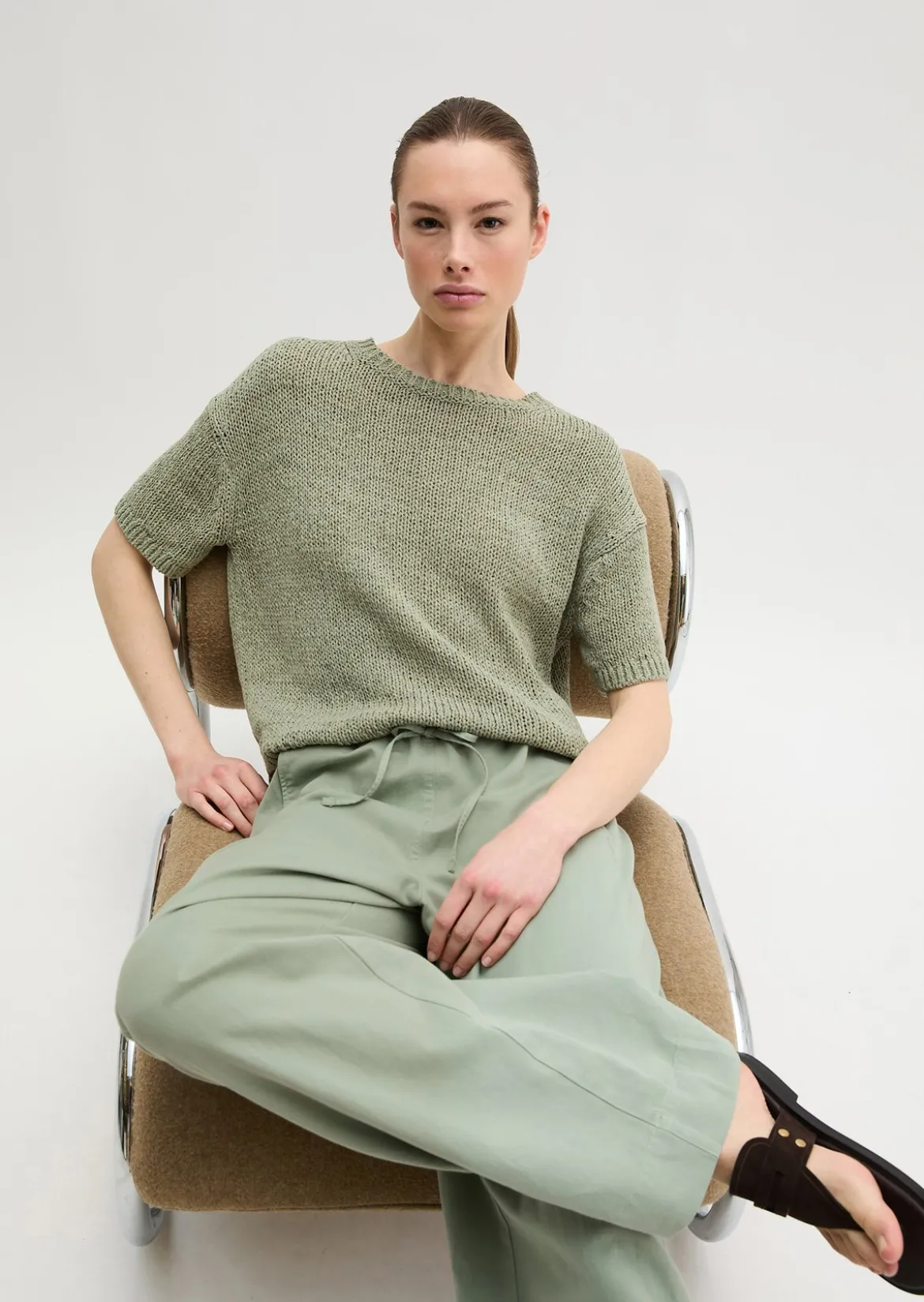Kurzarm Pullover loose aus Bändchengarn