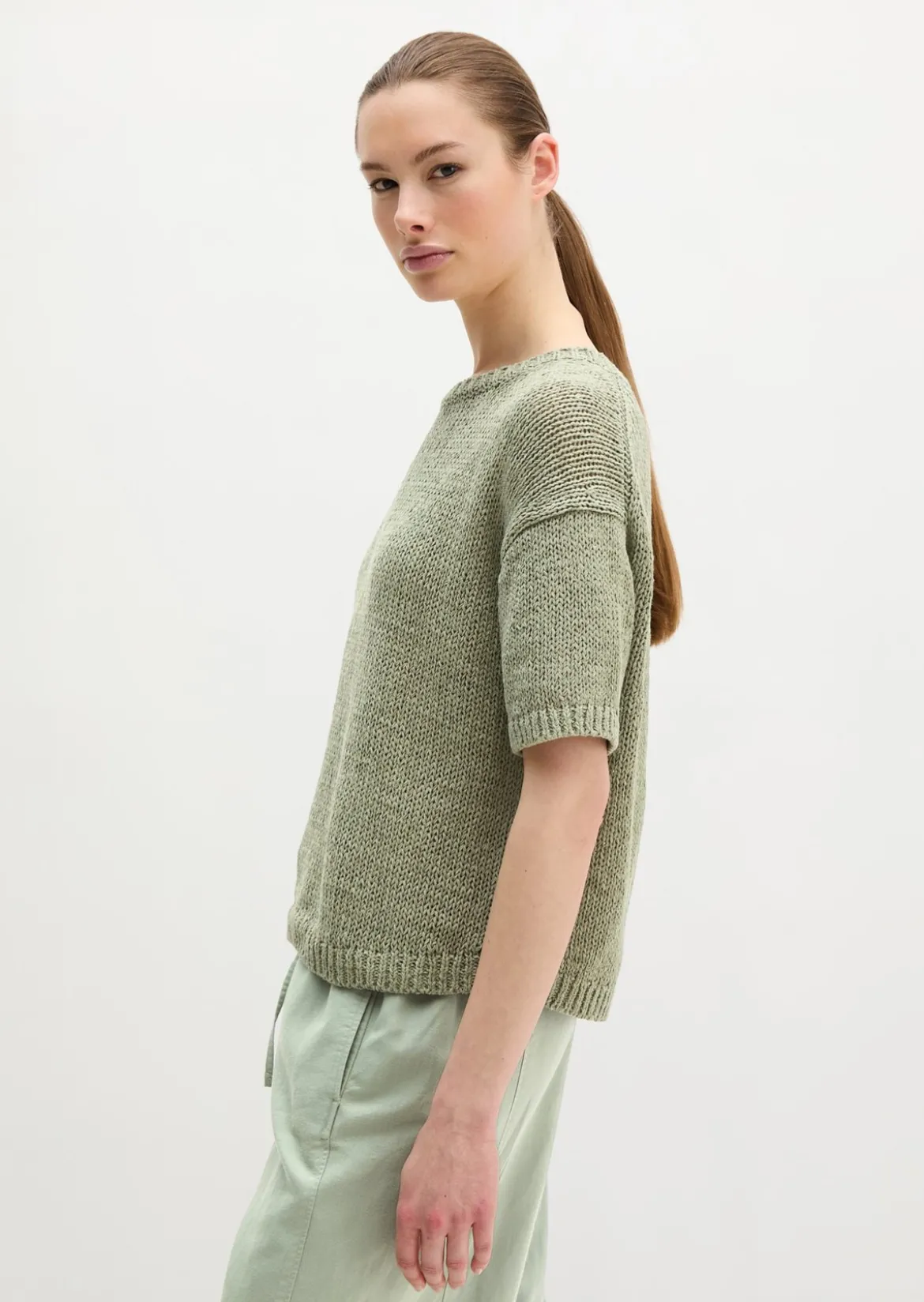 Kurzarm Pullover loose aus Bändchengarn