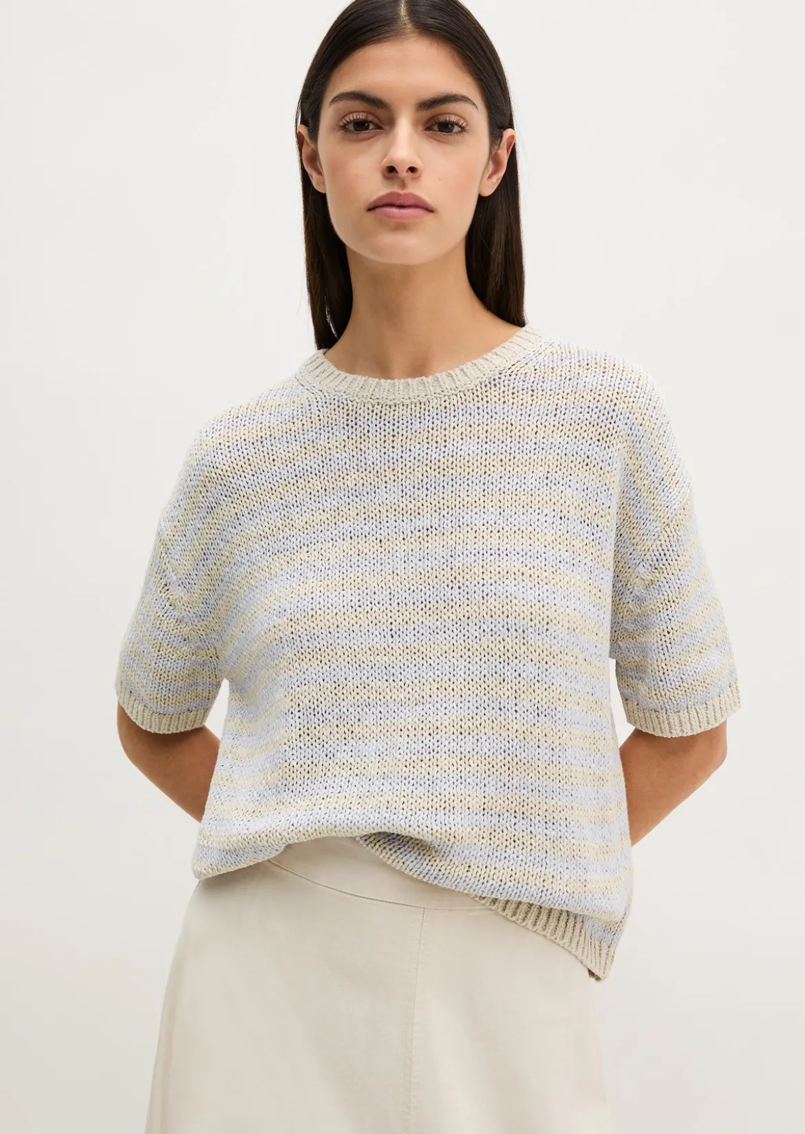 Kurzarm Pullover loose aus Bändchengarn