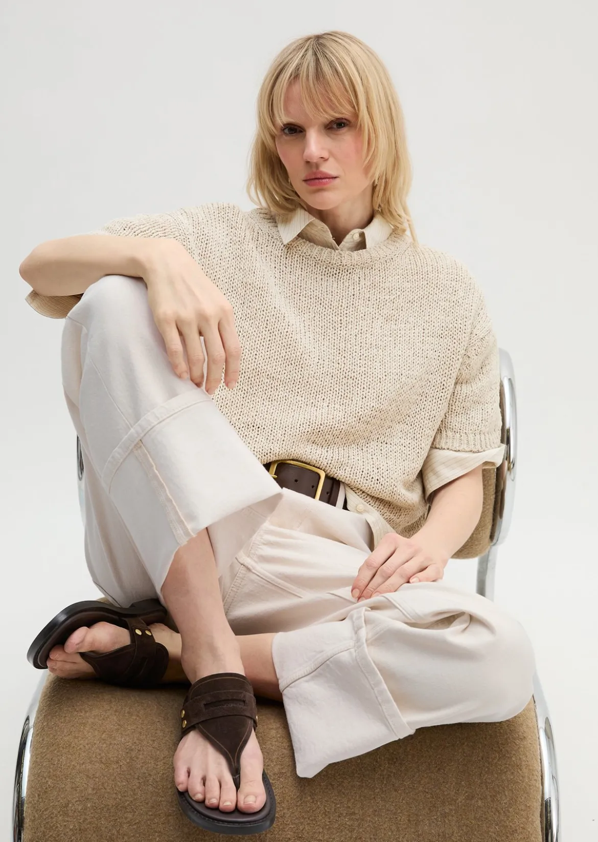 Kurzarm Pullover loose aus Bändchengarn