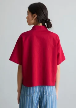 Kurzarm-Bluse relaxed aus Leinen-Baumwolle-Mix