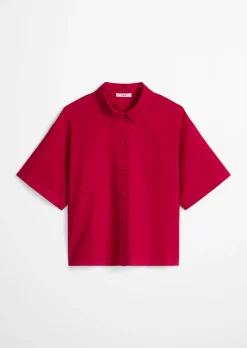 Kurzarm-Bluse relaxed aus Leinen-Baumwolle-Mix