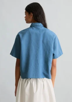 Kurzarm-Bluse relaxed aus Leinen-Baumwolle-Mix