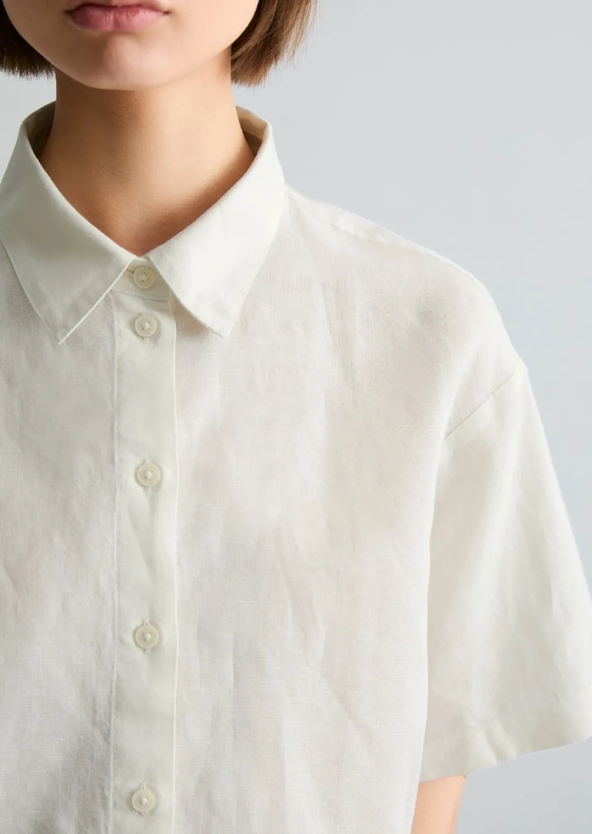 Kurzarm-Bluse relaxed aus Leinen-Baumwolle-Mix