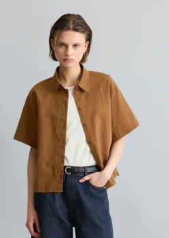 Kurzarm-Bluse relaxed aus Leinen-Baumwolle-Mix