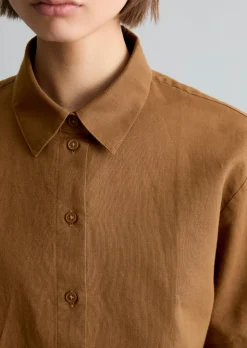 Kurzarm-Bluse relaxed aus Leinen-Baumwolle-Mix