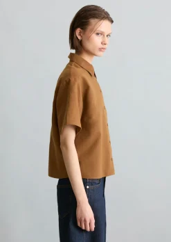 Kurzarm-Bluse relaxed aus Leinen-Baumwolle-Mix