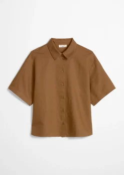 Kurzarm-Bluse relaxed aus Leinen-Baumwolle-Mix