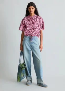 Kurzarm-Bluse relaxed aus bedrucktem Viskose-Mix