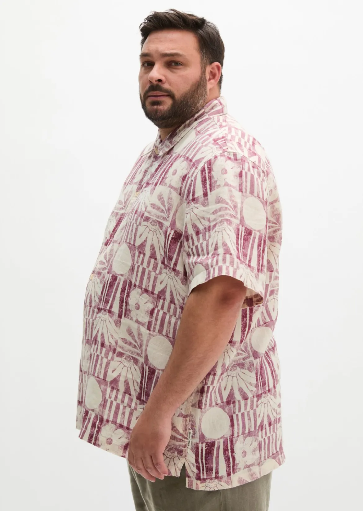 Kurzarm-Leinenhemd regular mit Allover-Print