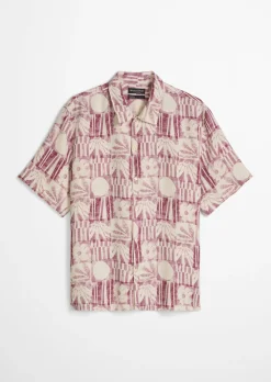 Kurzarm-Leinenhemd regular mit Allover-Print