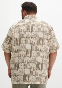 Kurzarm-Leinenhemd regular mit Allover-Print