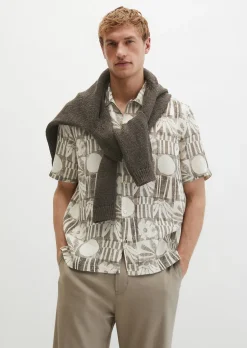 Kurzarm-Leinenhemd regular mit Allover-Print