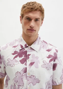 Kurzarm-Leinenhemd regular mit Allover-Print