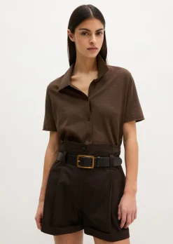 Kurzarm-Polo-Cardigan regular aus Organic Cotton-Leinen-Mix