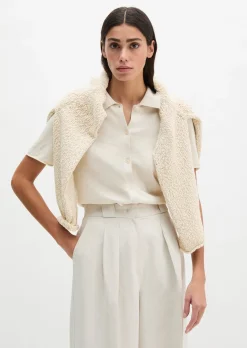 Kurzarm-Polo-Cardigan regular aus Organic Cotton-Leinen-Mix