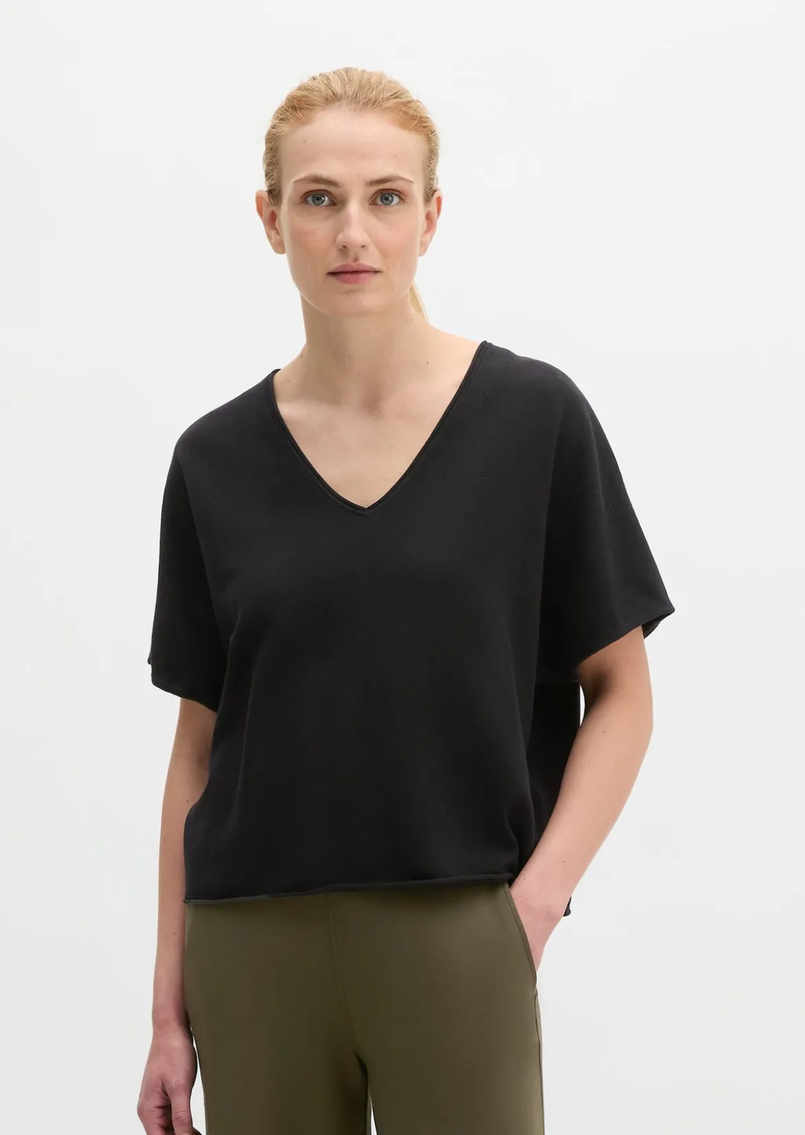 Kurzarm-Pullover loose aus reinem Baumwollgarn