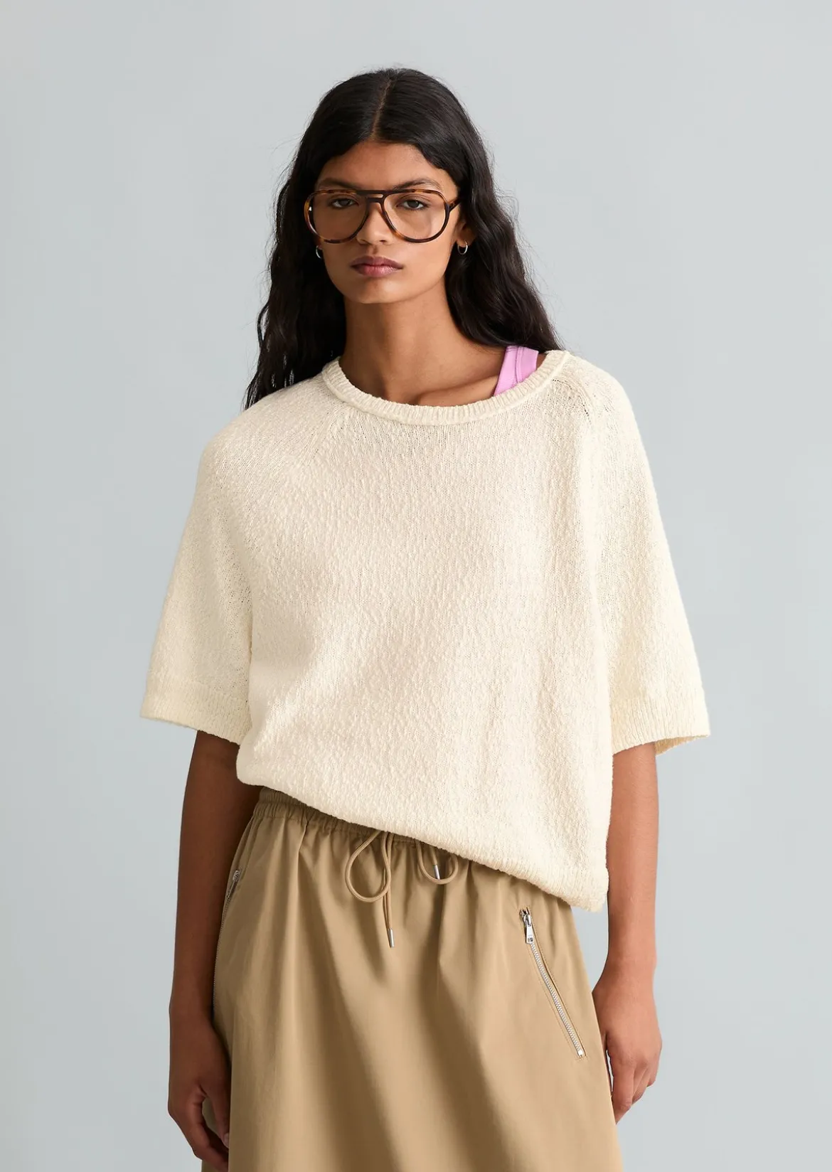 Kurzarm-Pullover regular aus Cotton Slub Garn