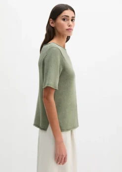 Kurzarm-Pullover regular aus Organic-Cotton-Leinen-Mix