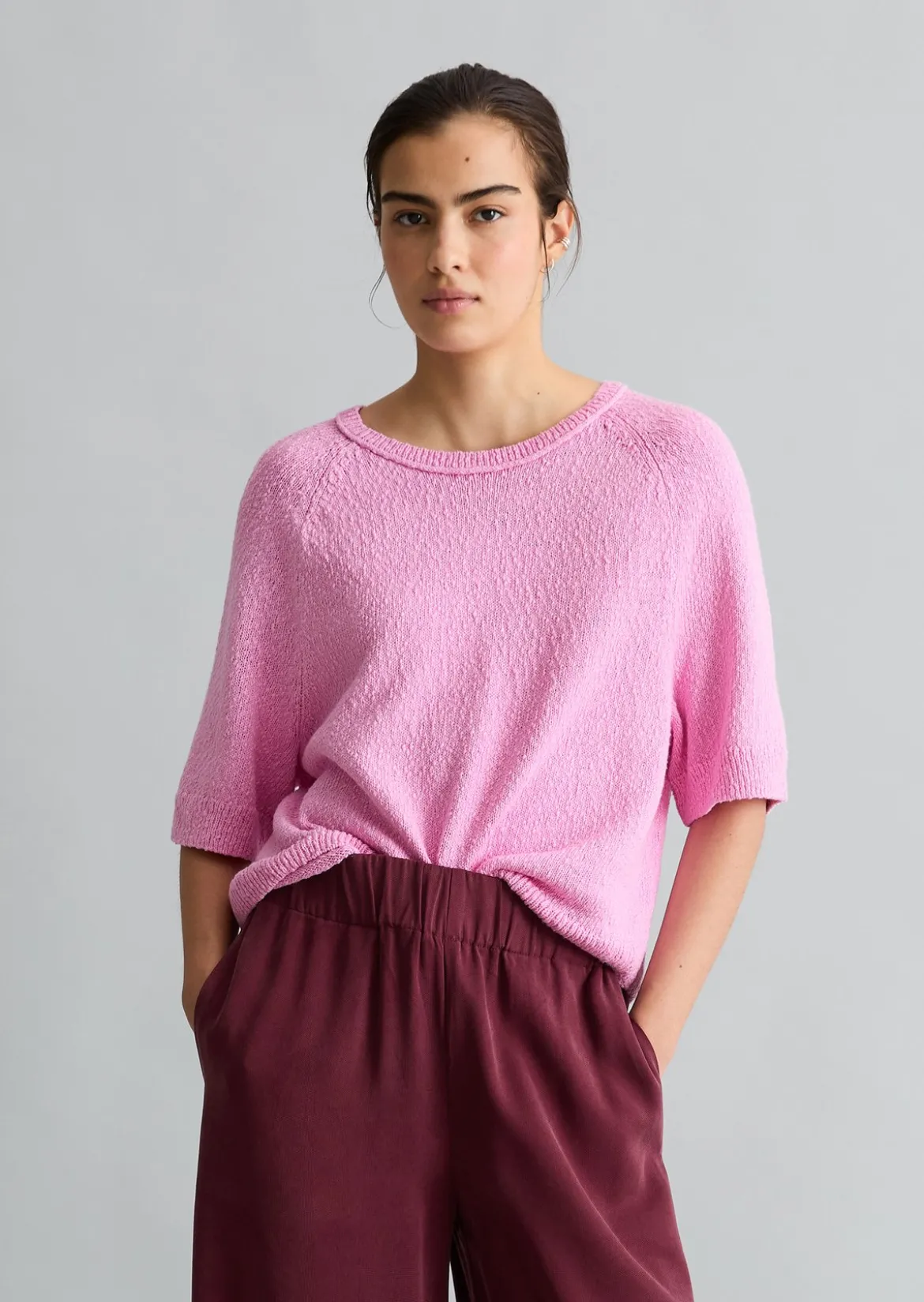 Kurzarm-Pullover regular aus Cotton Slub Garn