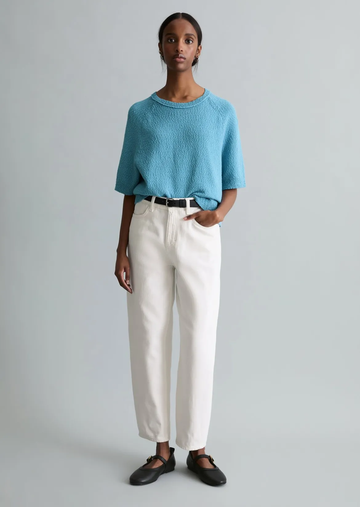 Kurzarm-Pullover regular aus Cotton Slub Garn