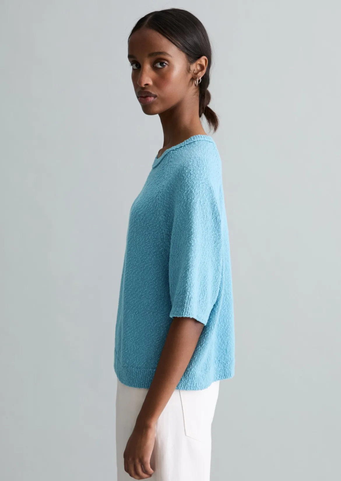 Kurzarm-Pullover regular aus Cotton Slub Garn