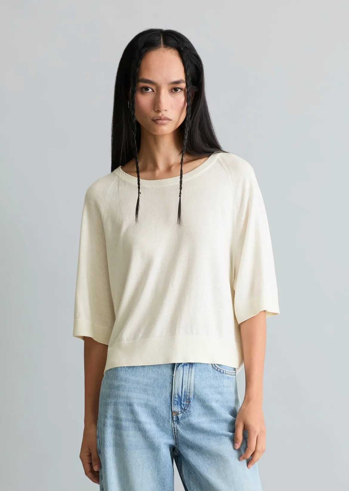 Kurzarm-Pullover relaxed aus weichem Organic-Cotton-Modal-Mix