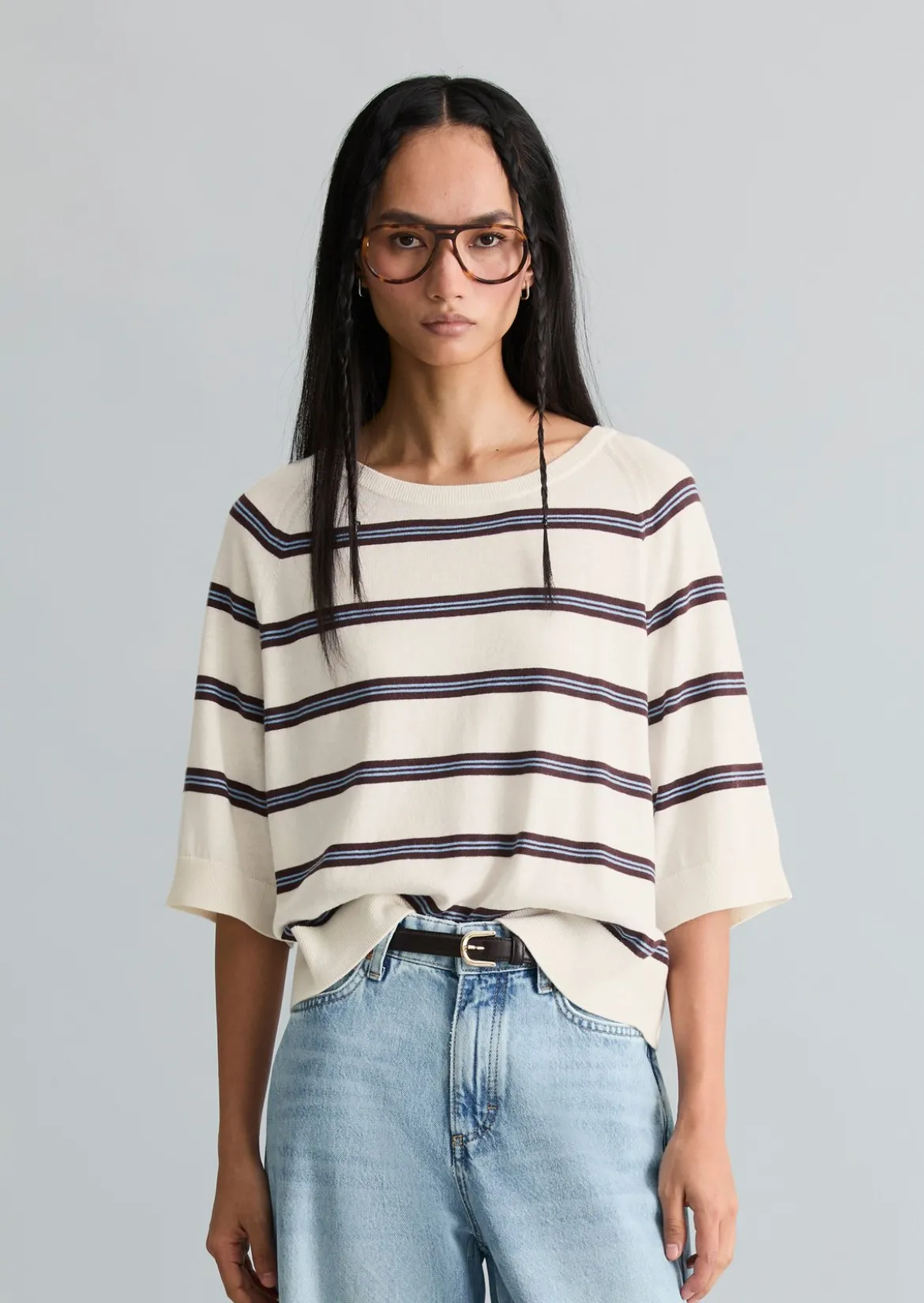 Kurzarm-Pullover relaxed aus weichem Organic-Cotton-Modal-Mix
