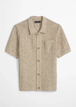 Kurzarm-Strickjacke regular aus lockerem Bändchengarn