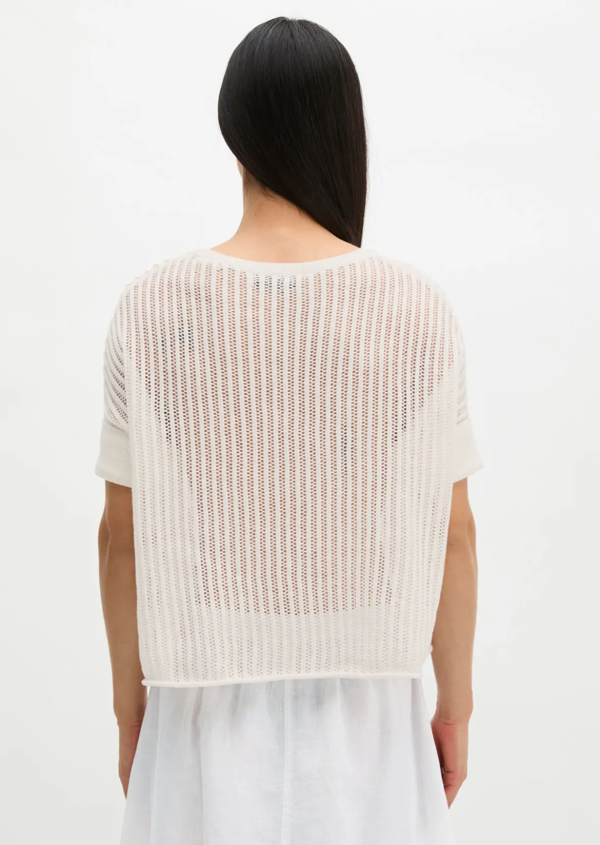Kurzarm-Strickpullover boxy aus Organic Cotton-Leinen-Mix