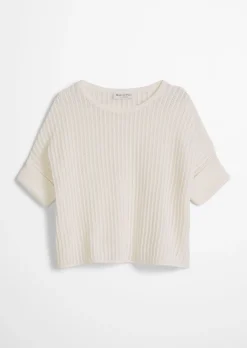 Kurzarm-Strickpullover boxy aus Organic Cotton-Leinen-Mix