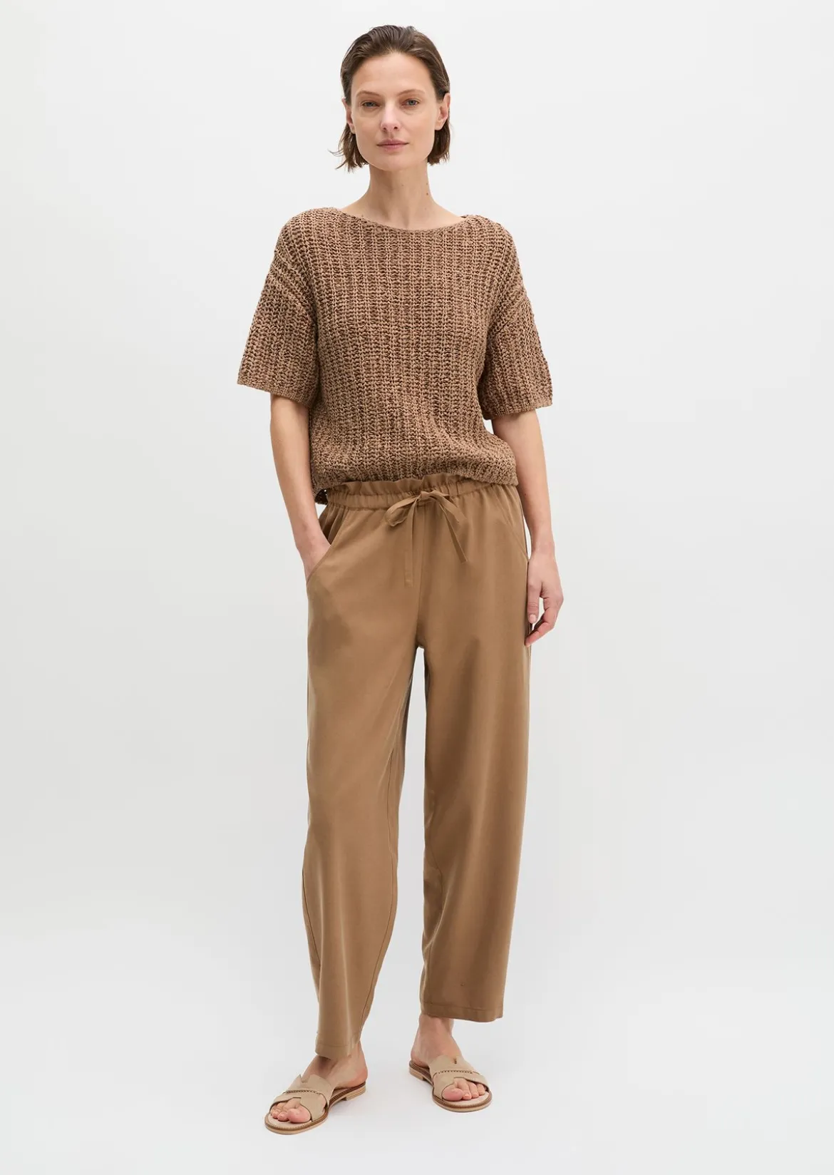 Kurzarm-Strickpullover boxy aus Bändchengarn