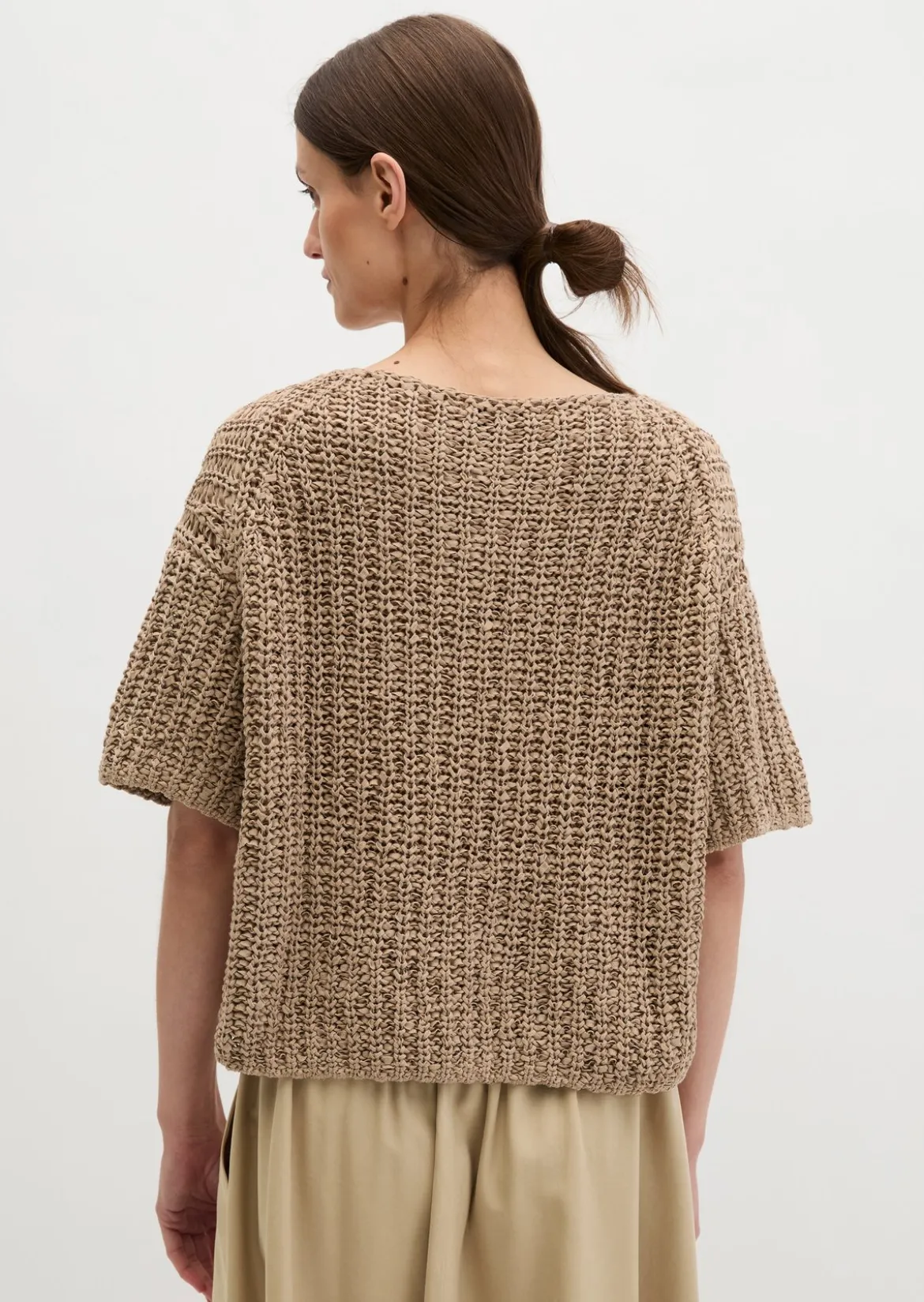 Kurzarm-Strickpullover boxy aus Bändchengarn