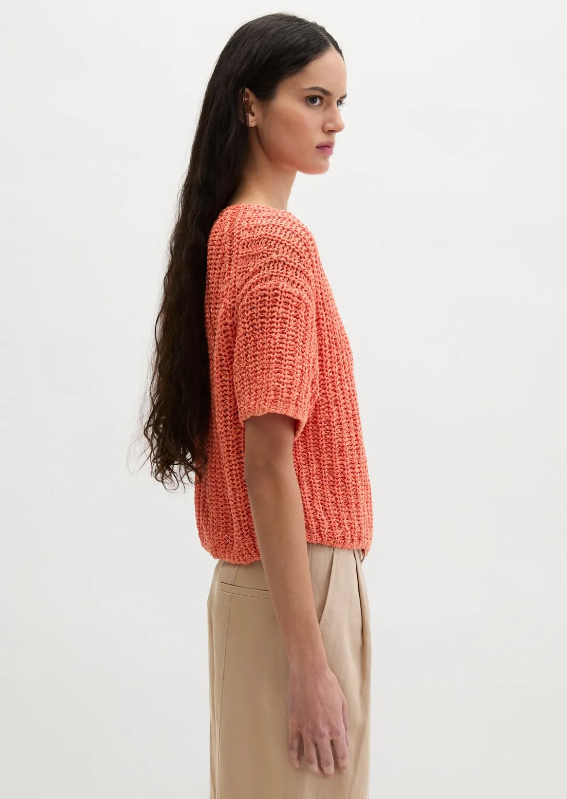 Kurzarm-Strickpullover boxy aus Bändchengarn