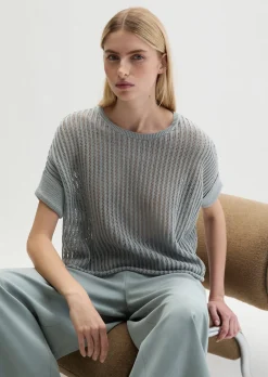 Kurzarm-Strickpullover boxy aus Organic Cotton-Leinen-Mix