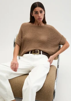 Kurzarm-Strickpullover boxy aus Organic Cotton-Leinen-Mix