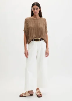 Kurzarm-Strickpullover boxy aus Organic Cotton-Leinen-Mix