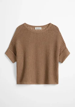Kurzarm-Strickpullover boxy aus Organic Cotton-Leinen-Mix