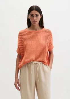 Kurzarm-Strickpullover boxy aus Organic Cotton-Leinen-Mix