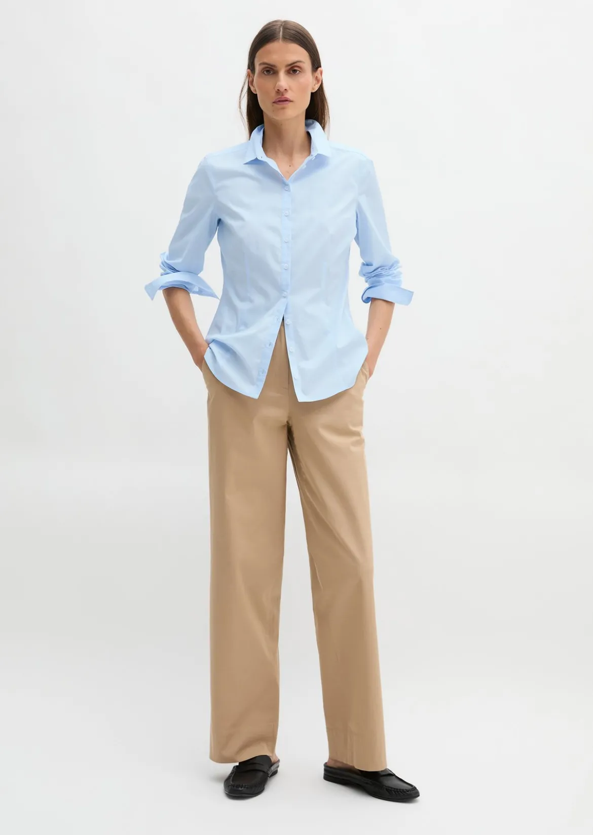 Langarm-Bluse in Stretch-Popeline-Qualität