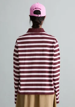 Langarm-Poloshirt relaxed aus gestreiftem Single Jersey