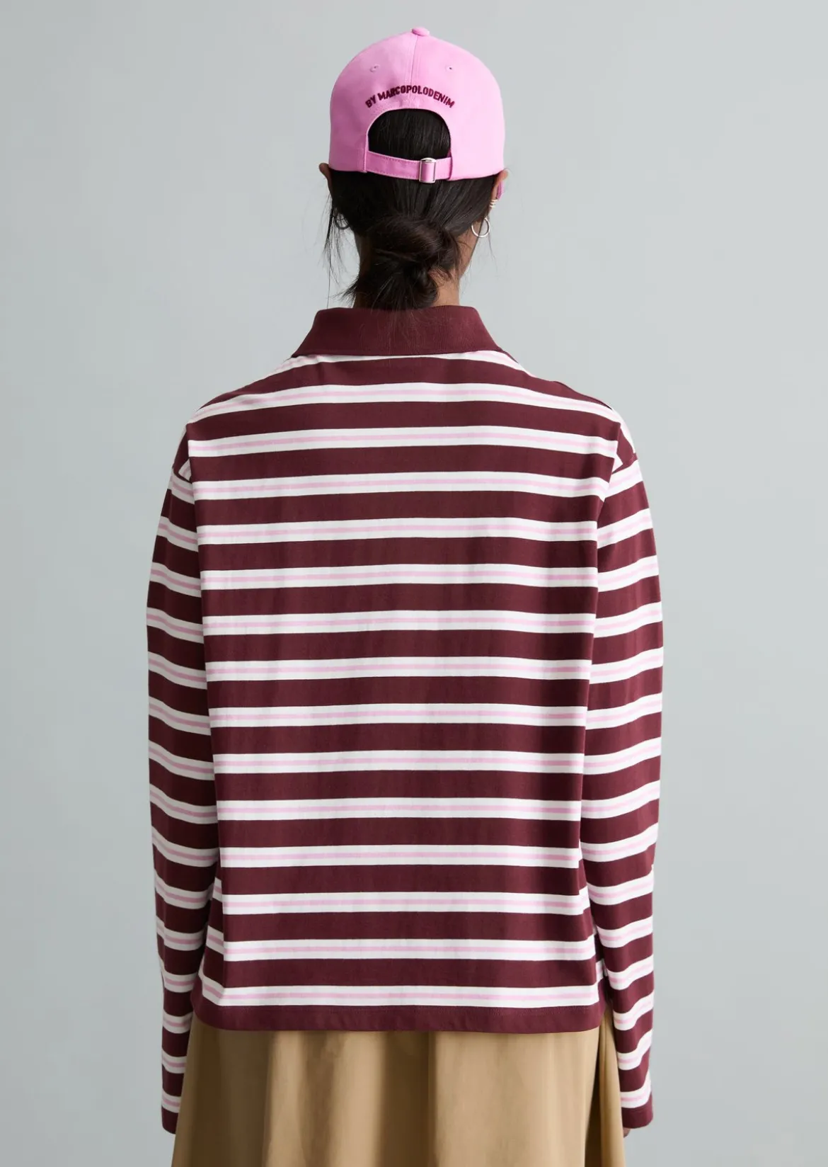 Langarm-Poloshirt relaxed aus gestreiftem Single Jersey