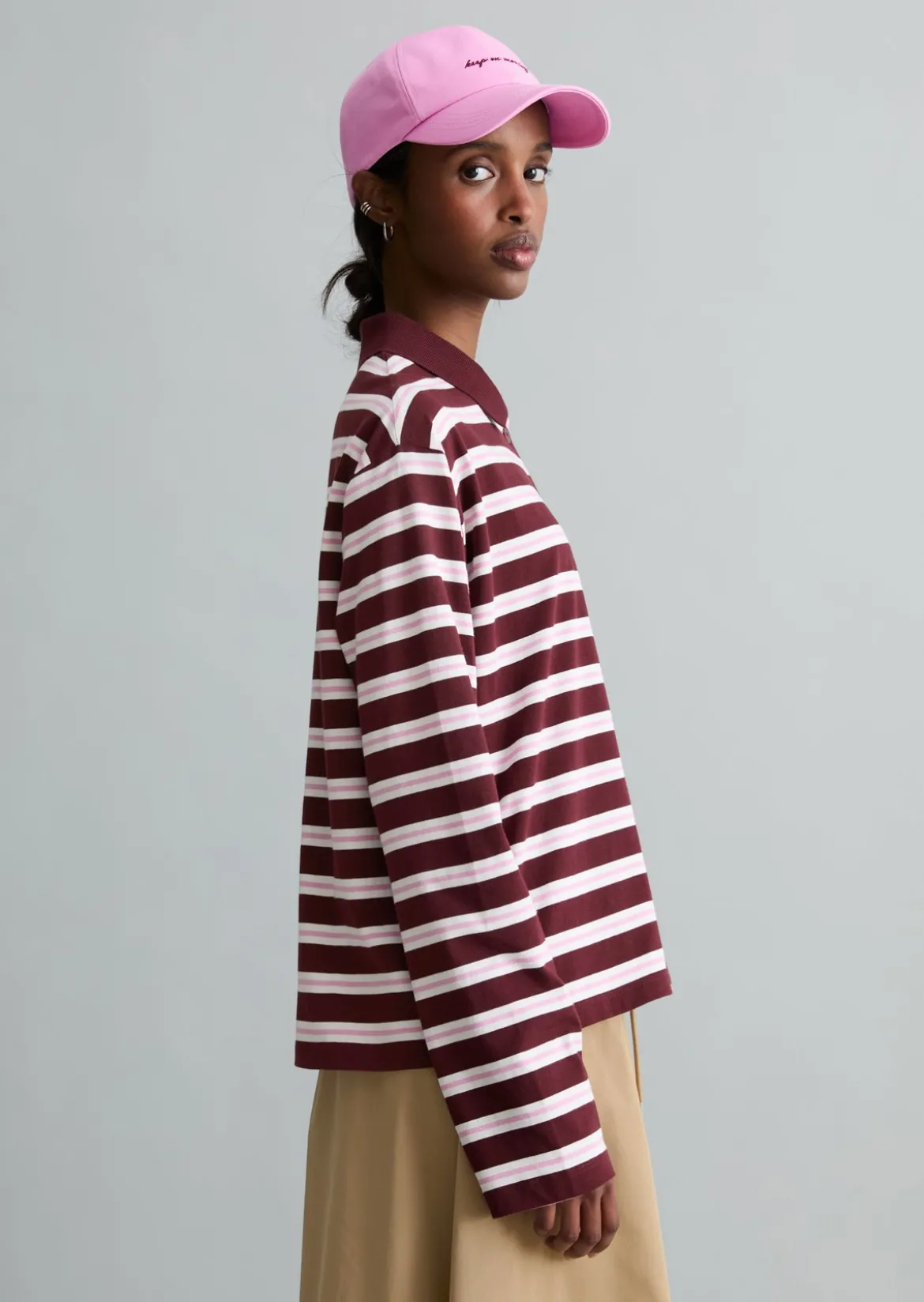 Langarm-Poloshirt relaxed aus gestreiftem Single Jersey